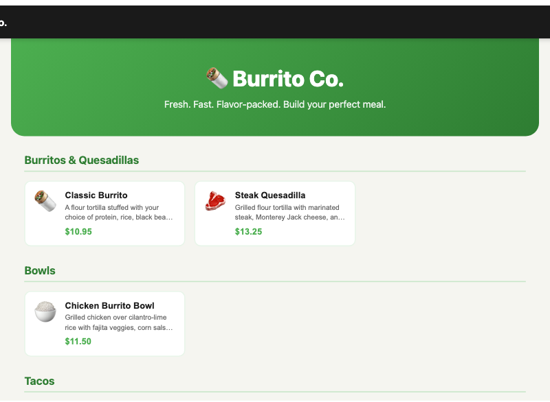 The Burrito Co. menu